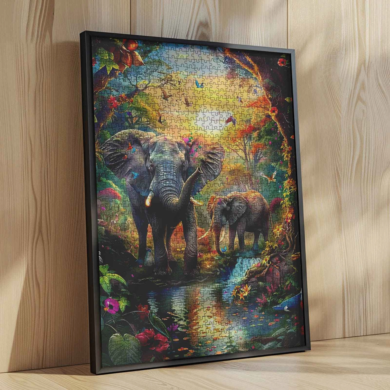 Colorful Elephants in Jungle Jigsaw Puzzle