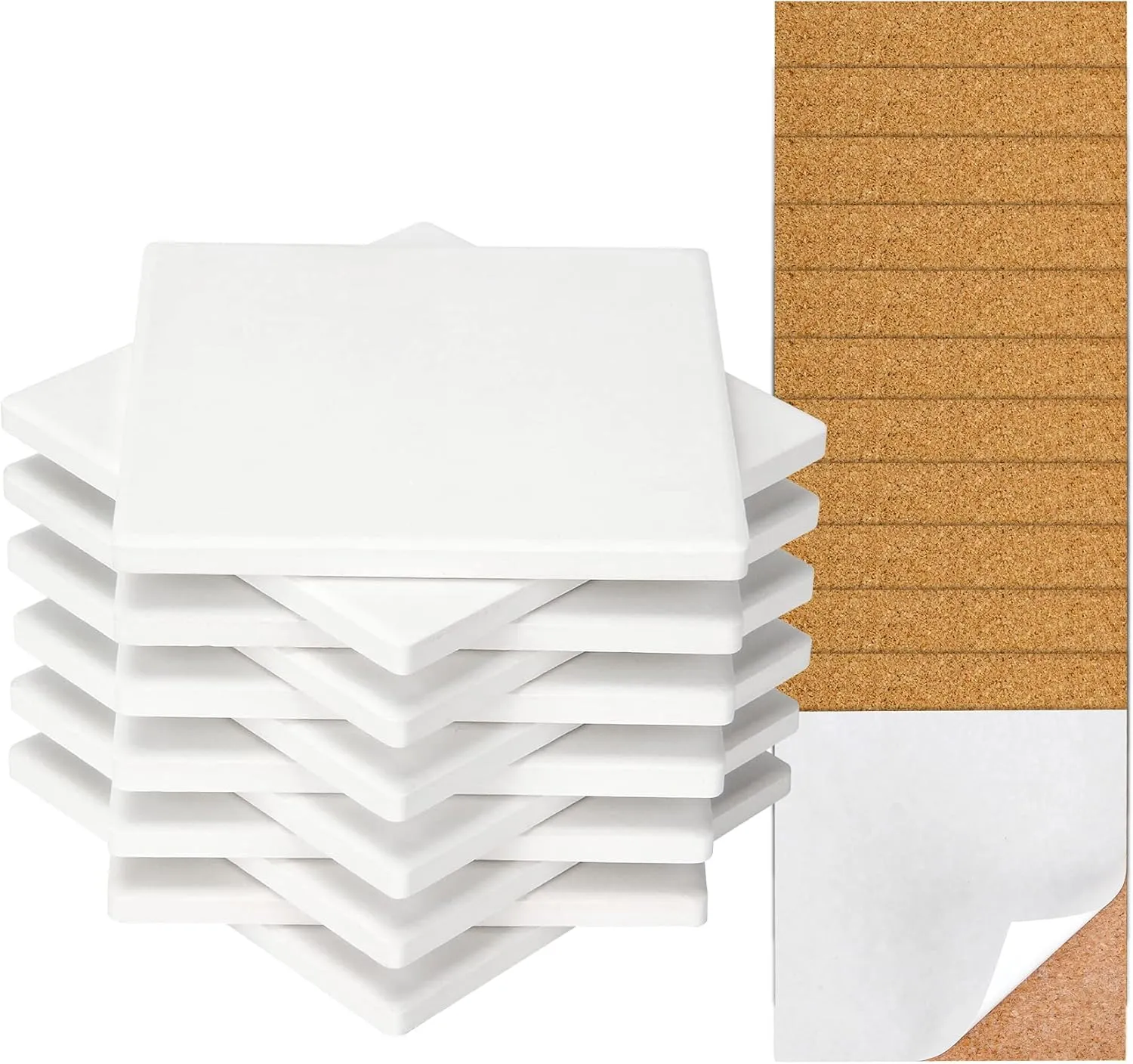 Colovis 12 Pack Ceramic Tile for Crafts Coasters, 4 Inches Square Unglazed Blank Ceramic Costers with Cork Backing Pads for Acrylic Poring, DIY Make Own Coasters, Painting Projects, Decoupage
