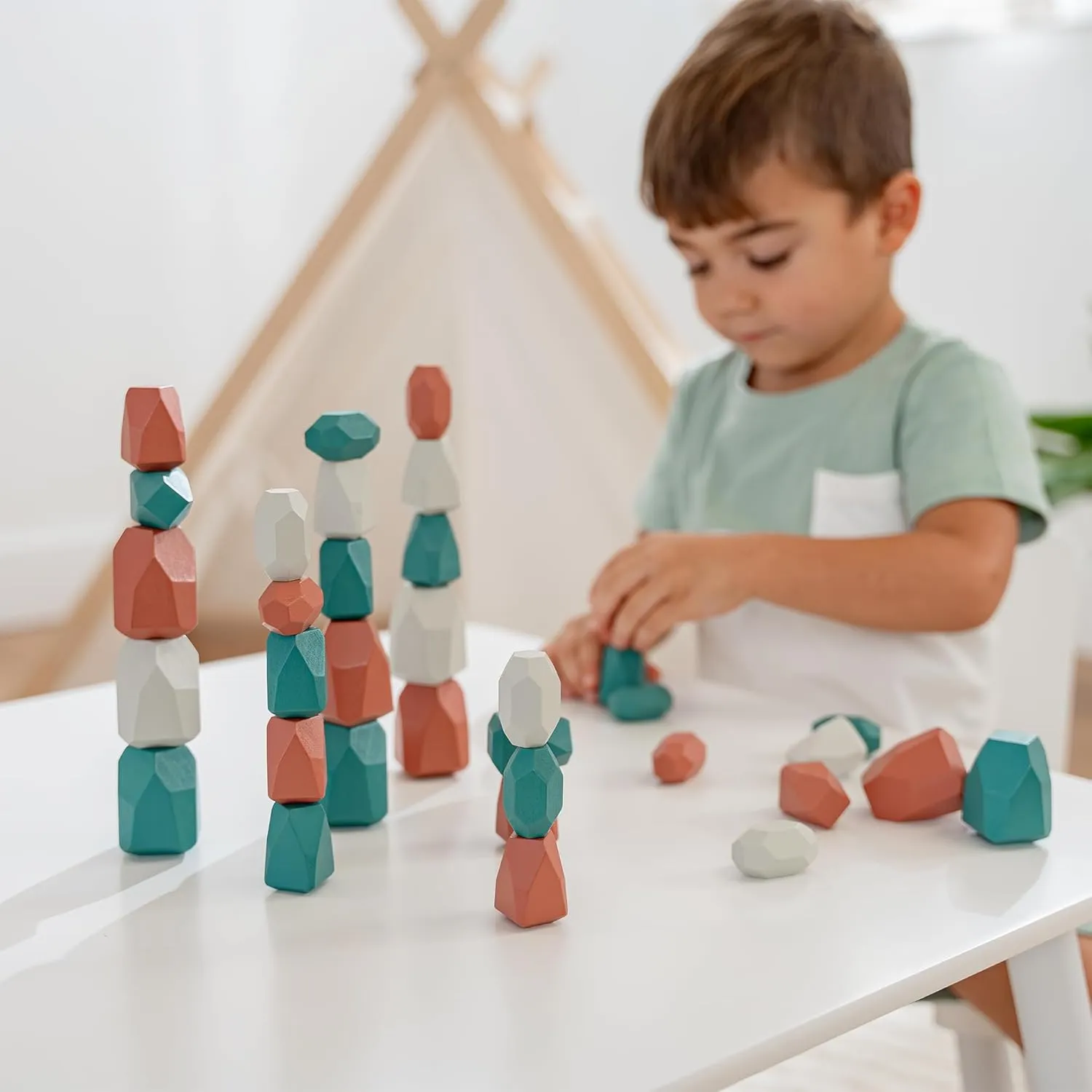 Comfy Cubs Stacking Rocks 36 Pieces, 36 Months , Educational Toddler Stacking Blocks, Promotes Imagination, Balance & Fine Motor Skills - Wooden Rocks Sensory Toys Gift for Kid, Dino Pack