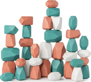 Comfy Cubs Stacking Rocks 36 Pieces, 36 Months , Educational Toddler Stacking Blocks, Promotes Imagination, Balance & Fine Motor Skills - Wooden Rocks Sensory Toys Gift for Kid, Dino Pack