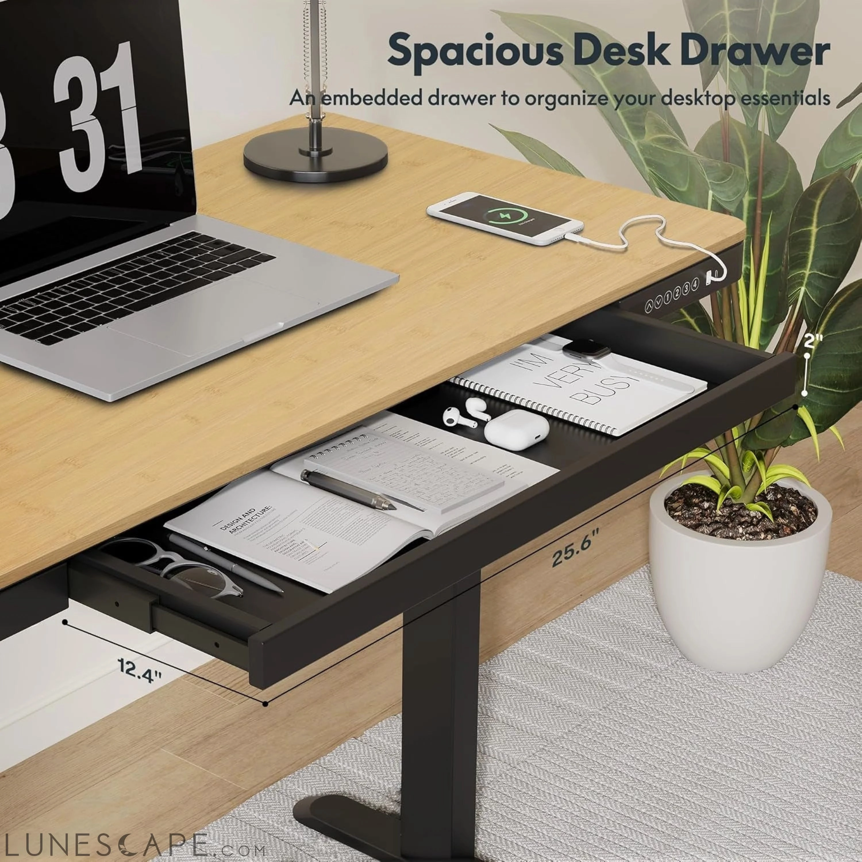 Comhar Electric Standing Desk with Drawer Desktop & Adjustable Frame