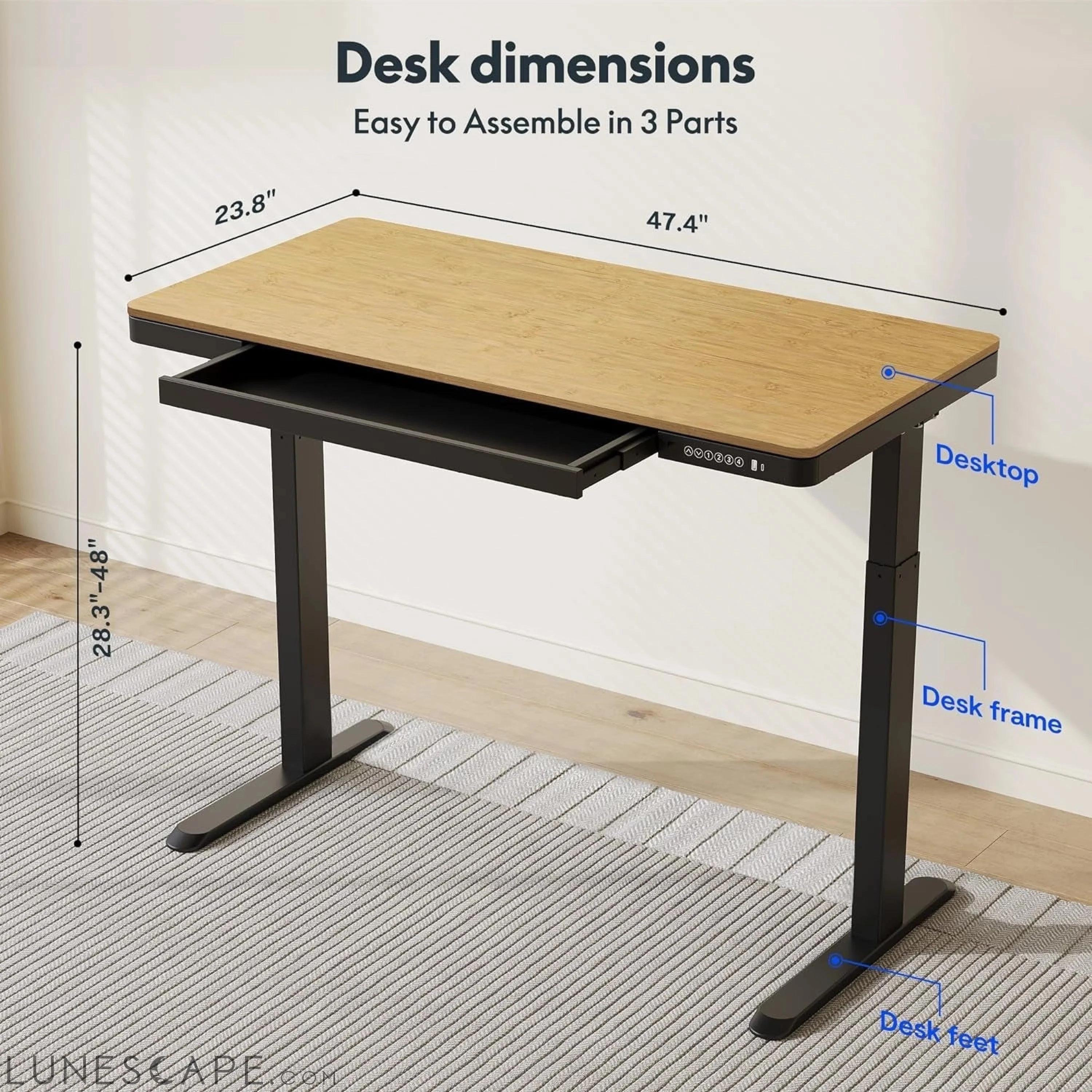 Comhar Electric Standing Desk with Drawer Desktop & Adjustable Frame