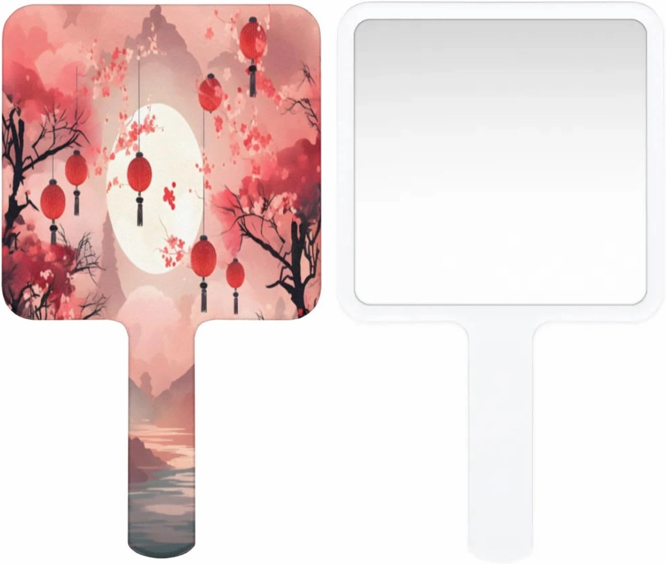 Compact Square Handheld Travel Mirror - 6.2x3.6 Inches, Ultra-Portable & Crystal-Clear, Cute Stuff for Women, Japanese Landscape Lantern Makeup Mirror