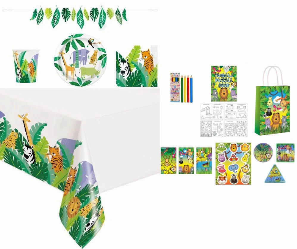 Complete Jungle Safari Themed Party Pack for 8 people Including Tableware and Favours