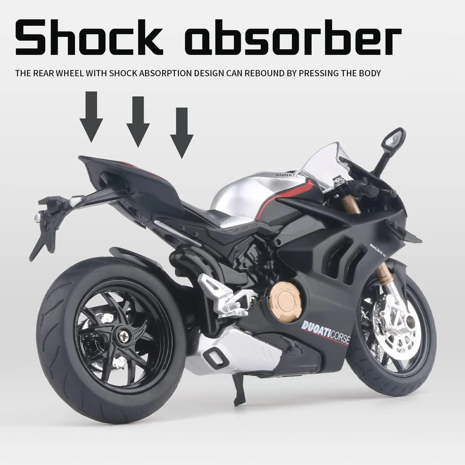 COOLPUR Die Cast Motorcycle Model for Ducati V4, Realistic Motorcycle Model, 1:12 Scale Kids Moto Toy or Collection, Boyfriend,Young Peoples Gift(Black)
