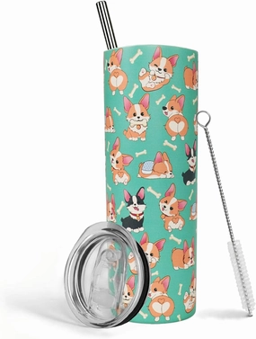 Corgi Gifts,For Women & Girls Corgi Lover Gifts,20oz Tumbler With Lid And Straw,Insulated Stainless Steel Travel Coffee Mug