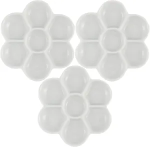 Creative Mark Glazed Flower Palette Porcelain Paint Palette Tray for Watercolor, Gouache, Color-Mixing - Paint Tray for Artists - 3 Pack