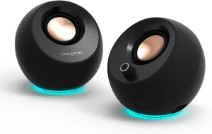 Creative Pebble Pro (Black) Minimalist 2.0 USB-C Computer Speakers with Bluetooth 5.3 and Customizable RGB Lighting, Clear Dialog and BassFlex Tech, USB Audio, Headset Port, for PC and Mac