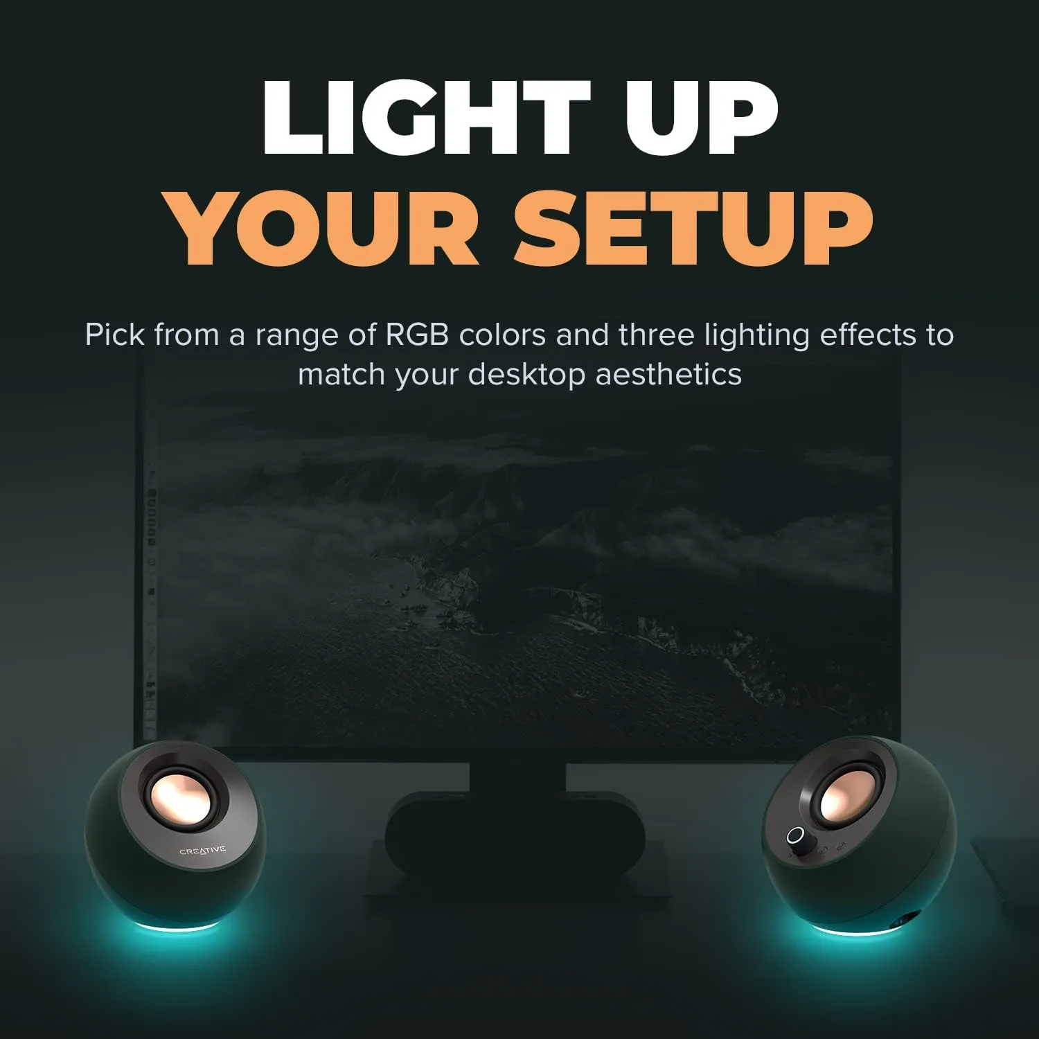 Creative Pebble Pro (Dark Green) Minimalist 2.0 USB-C Computer Speakers with Bluetooth 5.3 and Customizable RGB Lighting, Clear Dialog and BassFlex Tech, USB Audio, Headset Port, for PC and Mac