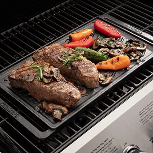 Cuisinart CCP-2000 Reversible Cast Iron Grill/Griddle Cookware Plate, Ribbed Grill and Smooth Flat Top Griddle