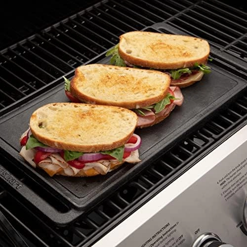 Cuisinart CCP-2000 Reversible Cast Iron Grill/Griddle Cookware Plate, Ribbed Grill and Smooth Flat Top Griddle