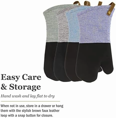 Cuisinart Chambray Neoprene Oven Mitts, 2pk - Non-Slip Heat Resistant Oven Gloves with Premium Insulation, Protect Hands and Surfaces-Ideal Kitchen Set with Faux Leather Loop-Marine