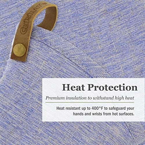 Cuisinart Chambray Neoprene Oven Mitts, 2pk - Non-Slip Heat Resistant Oven Gloves with Premium Insulation, Protect Hands and Surfaces-Ideal Kitchen Set with Faux Leather Loop-Marine