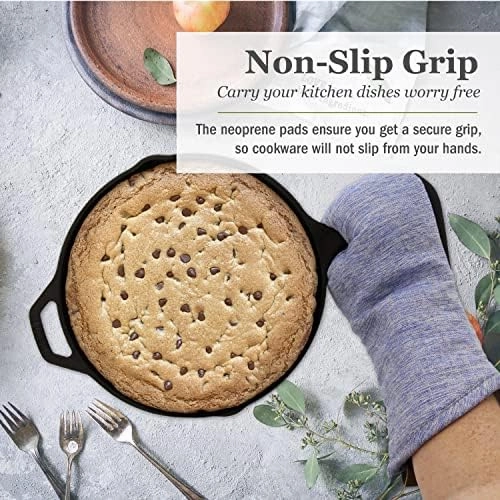 Cuisinart Chambray Neoprene Oven Mitts, 2pk - Non-Slip Heat Resistant Oven Gloves with Premium Insulation, Protect Hands and Surfaces-Ideal Kitchen Set with Faux Leather Loop-Marine