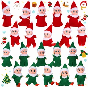 Cunno 20 Pcs Christmas Dolls Christmas Miniature Dolls with Clothes Plush Stuffed Stockings for Boy Girl Christmas Advent Calendar Decorations Accessories(Green, Red)