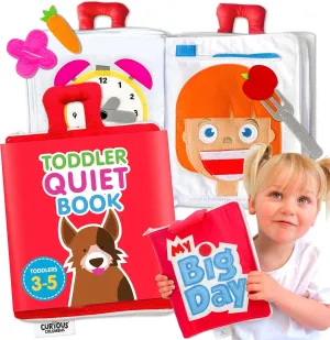 Curious Columbus Quiet Book for Toddlers – Large Fabric Montessori Activity Book with 10 Pages for Learning and Quiet Play, Airplane and Road Trip Travel Toy