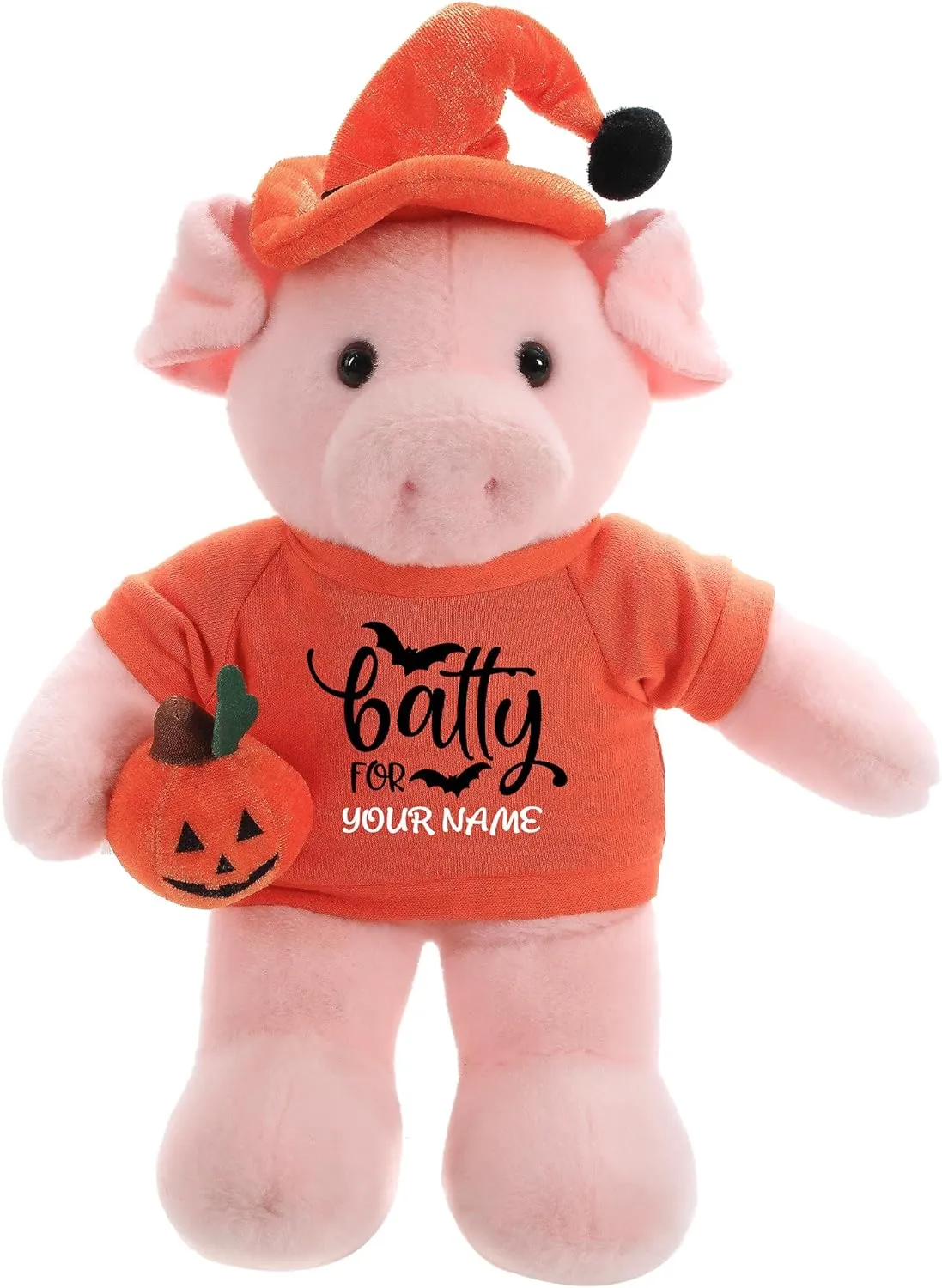 Customized Floppy Halloween Stuffed Animal – Pumpkin Stuffed Animal Plush Toys Shirt with Hat | Gift for Her Gift for Him 12 inch (Pig)