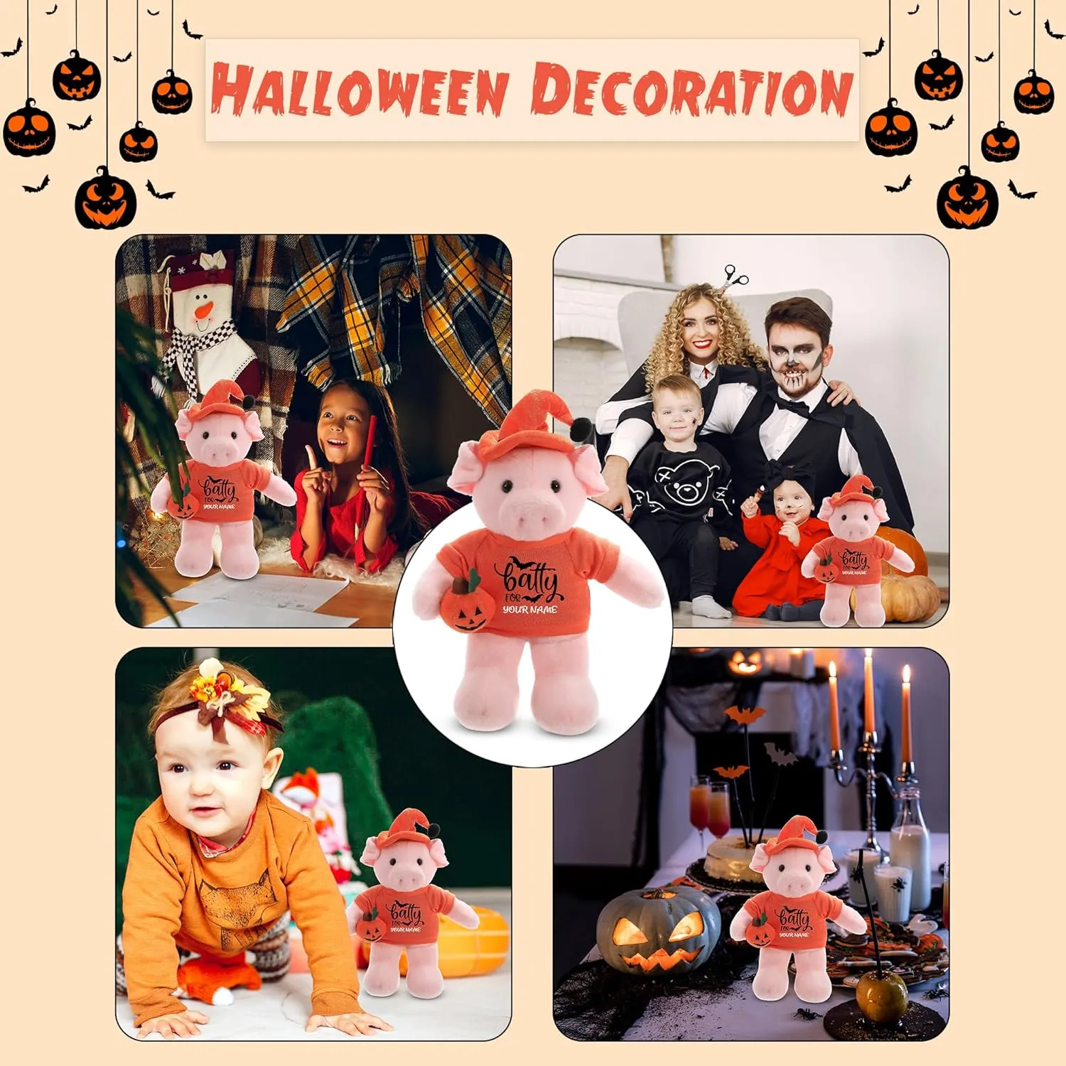 Customized Floppy Halloween Stuffed Animal – Pumpkin Stuffed Animal Plush Toys Shirt with Hat | Gift for Her Gift for Him 12 inch (Pig)