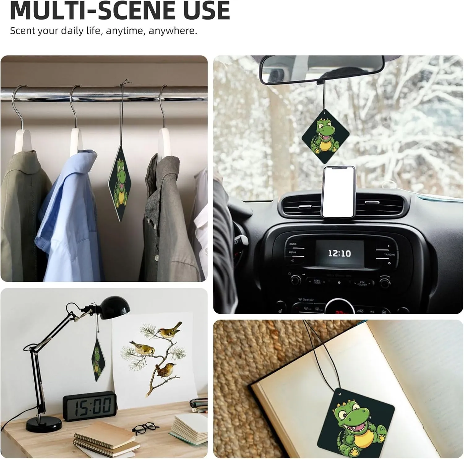 Cute crocodile cartoon Print Car Air Fresheners 6 Pcs Car Aromatherapy Tablets Hanging Air Freshener Wardrobe Pendant Fragrance Scented Cards for Rearview Mirror Bedroom Car Interior Decor