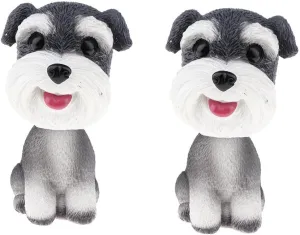 Cute Schnauzer Bobble Head Dog Figurine Toy for Car Dashboard, Home & Office Decor - Shaking Head Resin Dog Ornament for Dog Lovers - Includes 2 Pieces