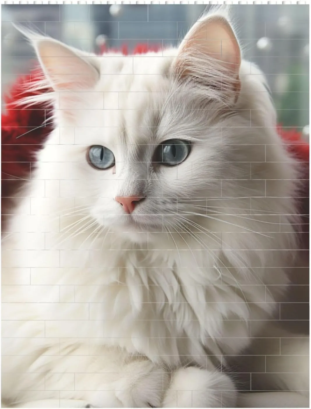 Cute White Cat Building Block Puzzle Personalized Building Bricks for Adults Square Shaped Block Puzzle Building Brick Block Puzzles Valentine's Day Gifts for Home Decor Brick Puzzle