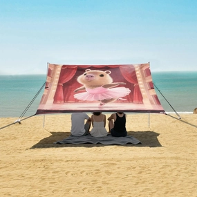 Cute Capybara Ballet Dancer Beach Canopy Tent Anti-UV & Wind Resistant, Camping Sun Shelter Easy Setup Portable,Outdoor Shade Tents with Sandbags,Sand Shovels,Ground Pegs & Stability Poles