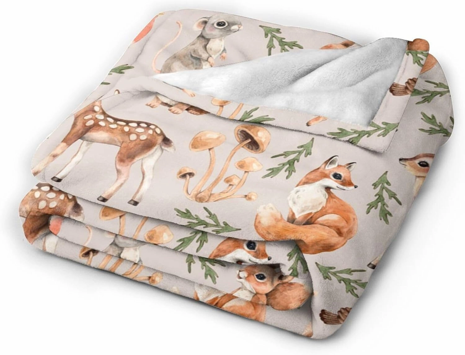 Cute Forest Animals Bed Blanket Ultra Soft Squirrel Mouse Deer Fox Hare Hedgehog and Birds Throw Blanket All Season Warm Light Weight Cozy Plush Blankets for Home Bedroom Sofa Travel, 50"X60"