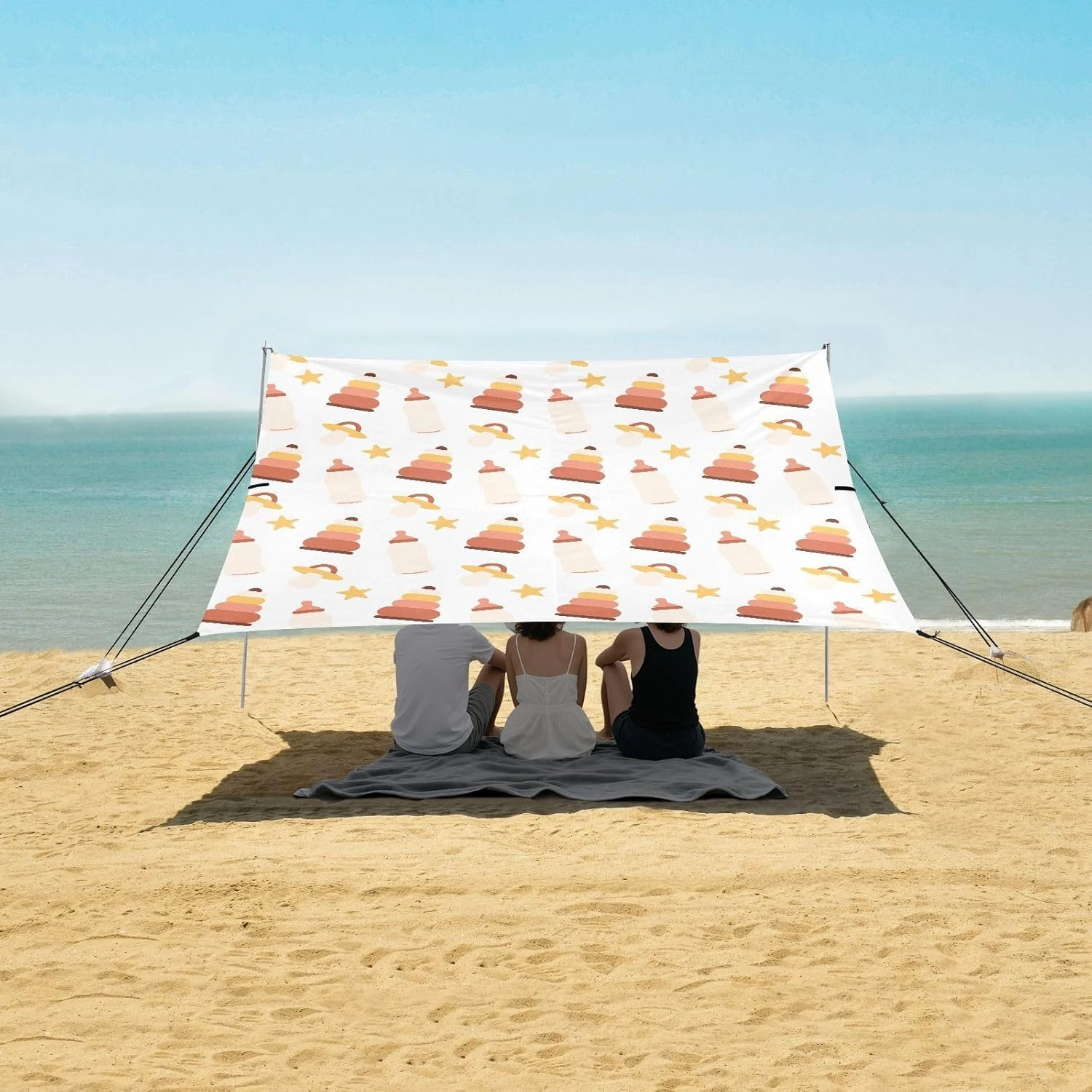 Cute Newborn Themed Pattern Beach Camping Tent Sun Shelter for Whole Family, Beach Shade Canopy with UPF50  UV Protection,Easy Set Up and Carry,Outdoor Shade for Trips, Fishing, Backyard Fun Pi