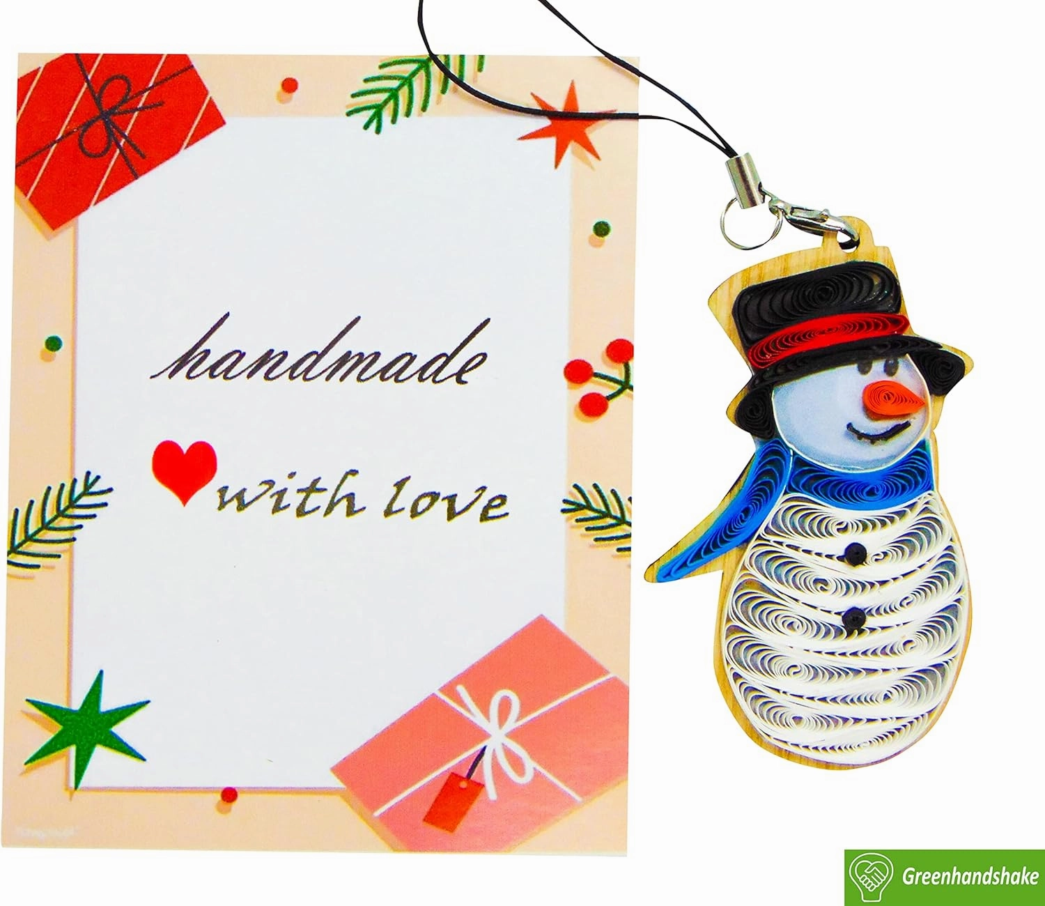 Cute Snowman, Home Decorations Holiday Decor, Handmade Ornament, quilled Ornament, Handbag Backpack Bag Purse Mobile Phone Car Hanging Decorations by GREENHANDSHAKE