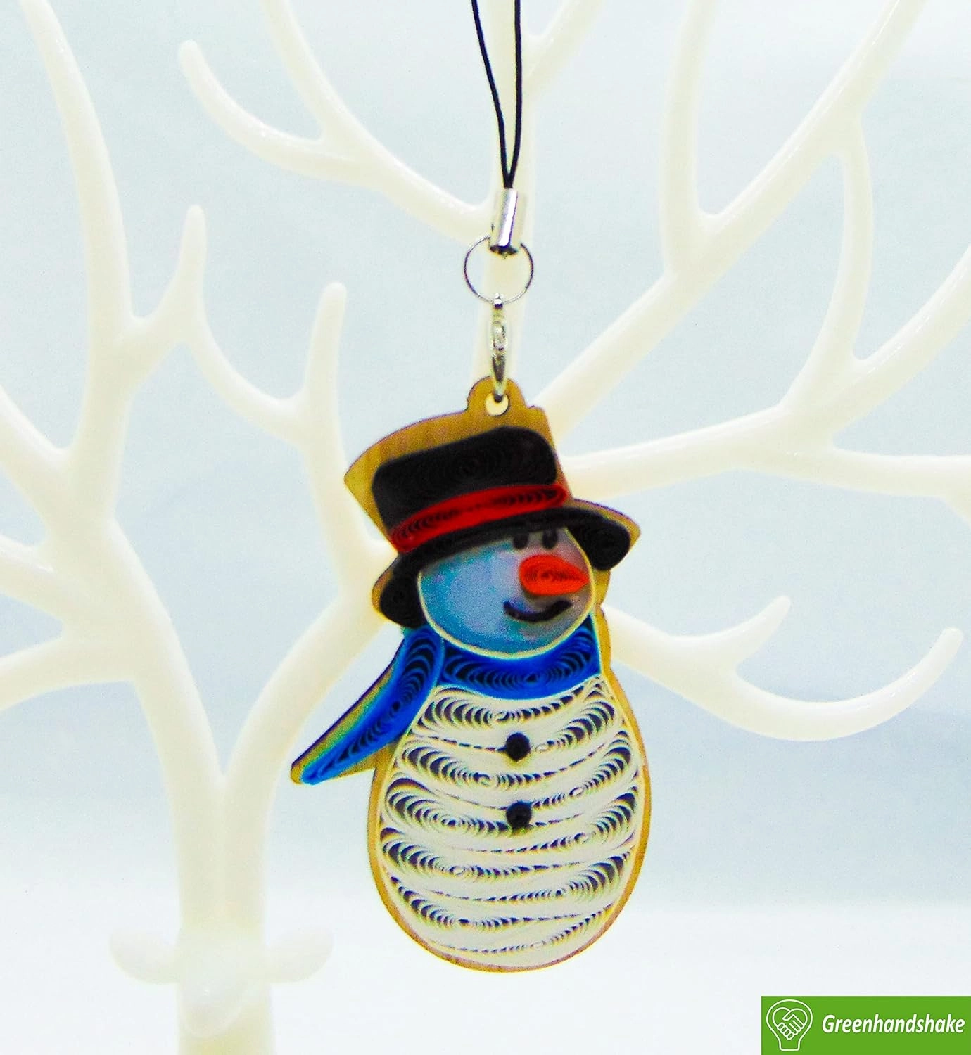 Cute Snowman, Home Decorations Holiday Decor, Handmade Ornament, quilled Ornament, Handbag Backpack Bag Purse Mobile Phone Car Hanging Decorations by GREENHANDSHAKE