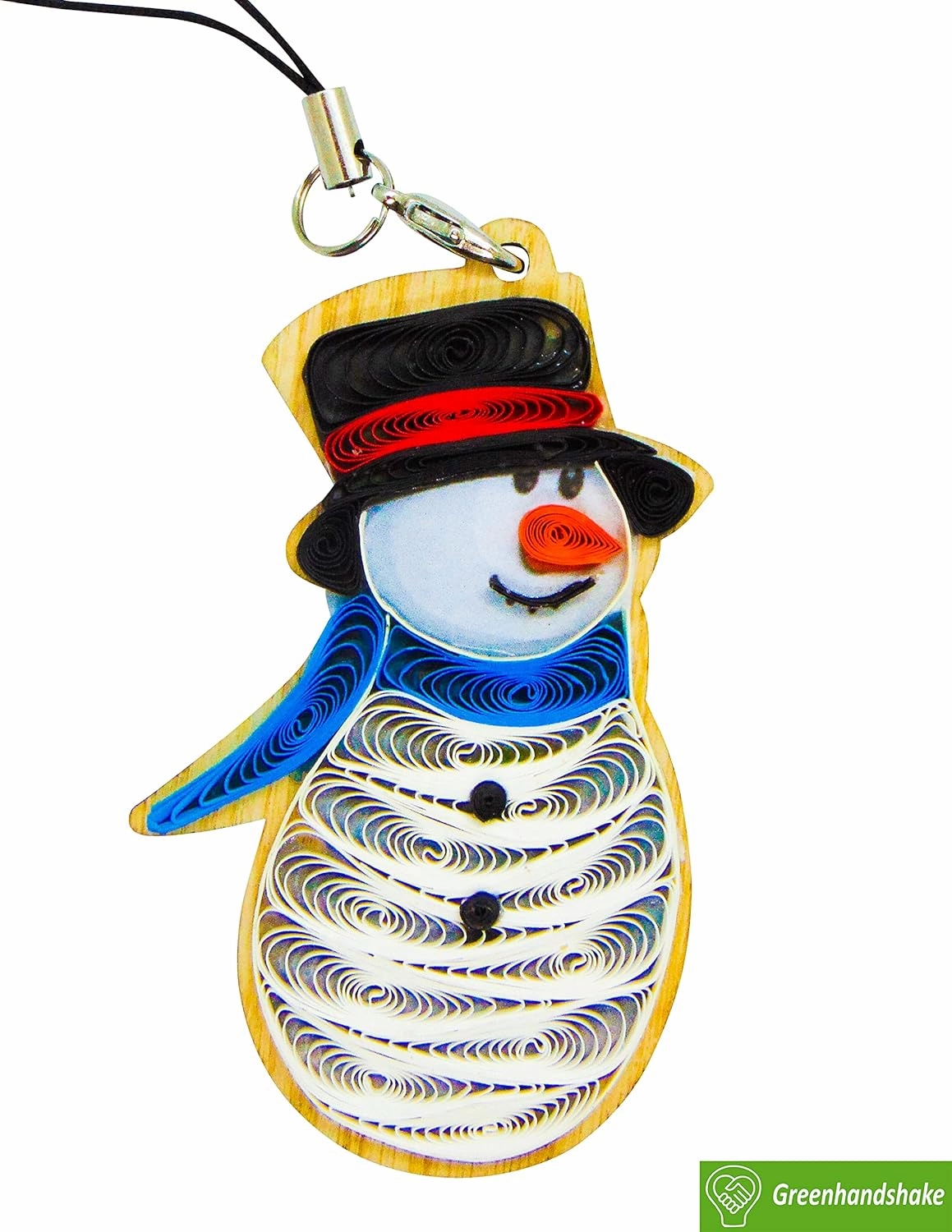 Cute Snowman, Home Decorations Holiday Decor, Handmade Ornament, quilled Ornament, Handbag Backpack Bag Purse Mobile Phone Car Hanging Decorations by GREENHANDSHAKE