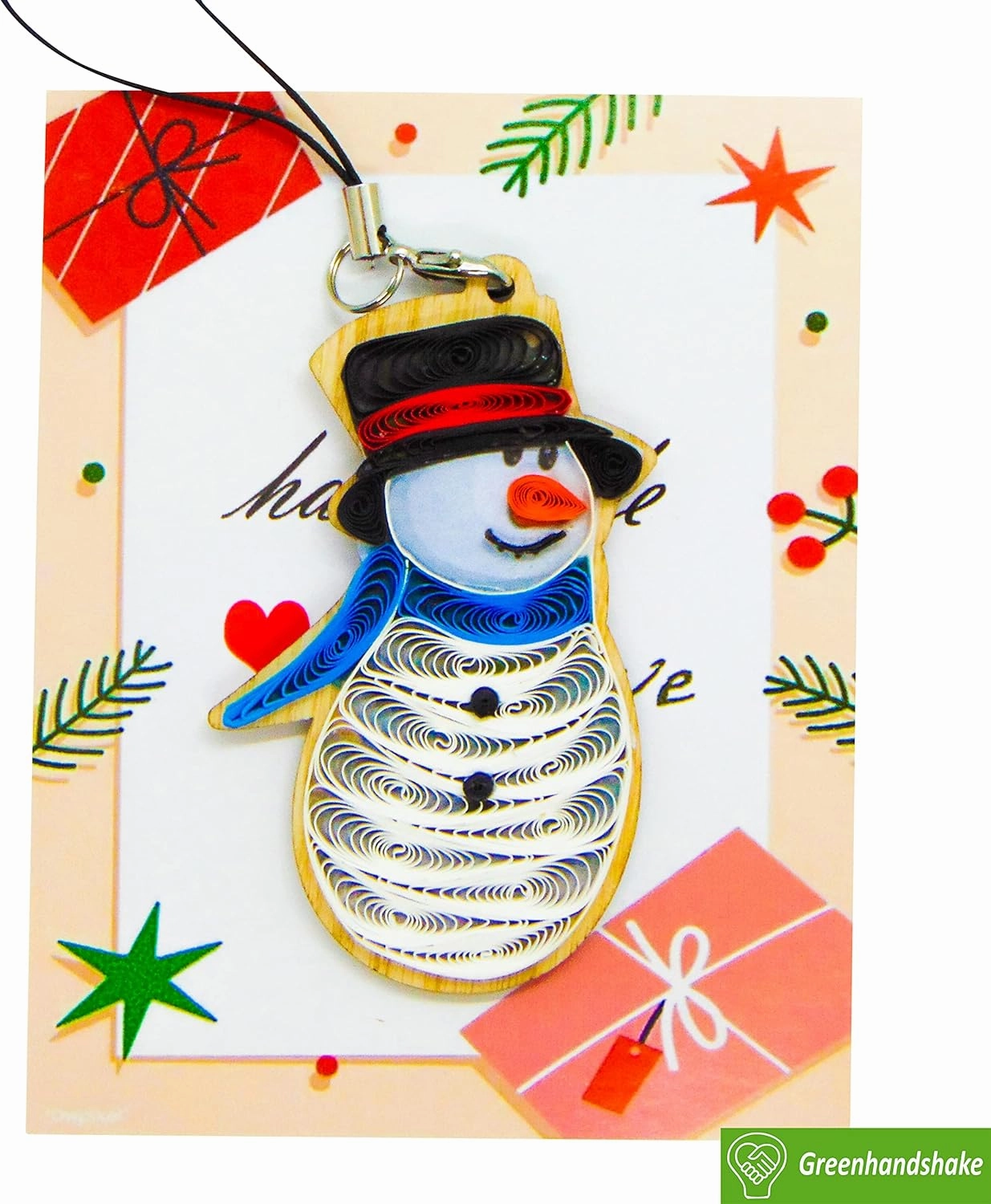 Cute Snowman, Home Decorations Holiday Decor, Handmade Ornament, quilled Ornament, Handbag Backpack Bag Purse Mobile Phone Car Hanging Decorations by GREENHANDSHAKE