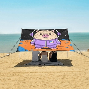 Cute Spaceman Capybara Beach Canopy Tent Anti-UV & Wind Resistant, Camping Sun Shelter Easy Setup Portable,Outdoor Shade Tents with Sandbags,Sand Shovels,Ground Pegs & Stability Poles