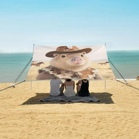 Cute Tribe Style Capybara Beach Canopy Tent Anti-UV & Wind Resistant, Camping Sun Shelter Easy Setup Portable,Outdoor Shade Tents with Sandbags,Sand Shovels,Ground Pegs & Stability Poles