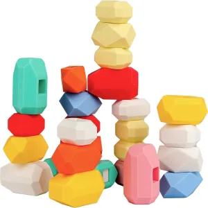 D-FantiX 39 PCS Silicone Sorting Stacking Rocks Stones, Sensory Learning Montessori Toys for 3 4 5 6 Year Old Kids, Educational Stacking Toys Building Blocks for Toddlers