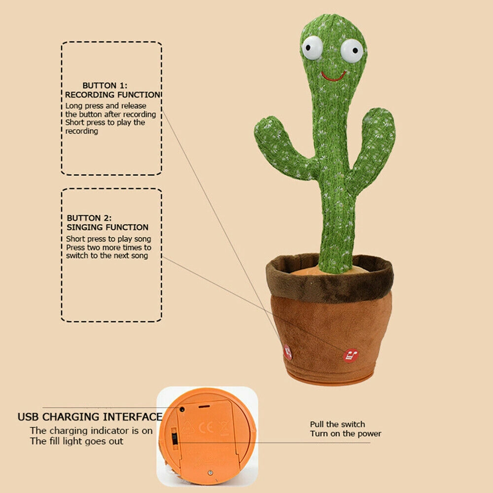 Dancing Cactus Plush Toy Doll Electronic Recording Shake With Song Funny Gift AU