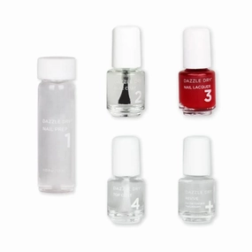 Dazzle Dry Mini Kit 4 Step System - High Velocity Red, a full coverage classic red with subtle magenta shimmer. Full coverage shimmer. (5 Piece Kit / 5 Manicures)