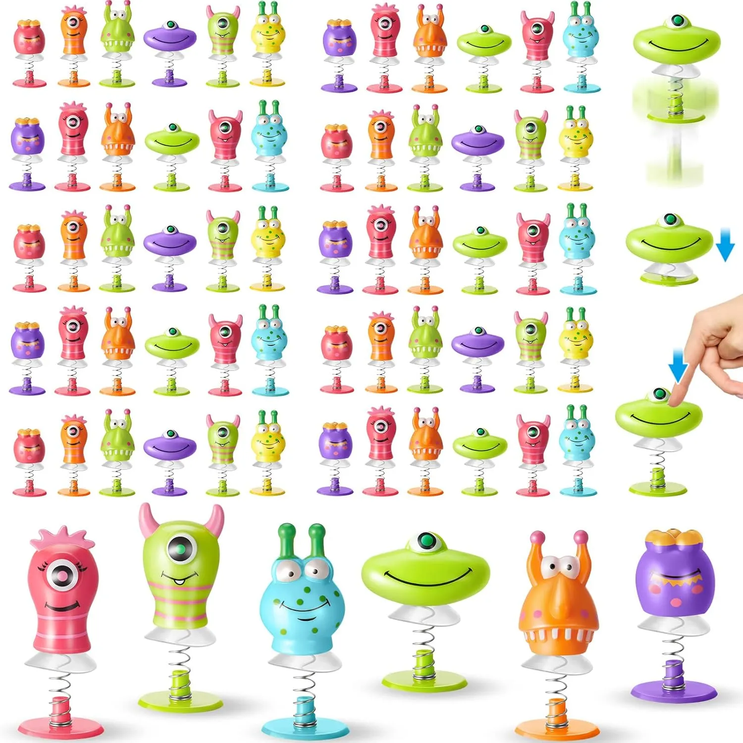 Deekin 100 -Piece Big Eye Animal Spring Launcher Toy Set - Bouncy Jumping Toys for Boys and Girls, Suitable for Classroom Prizes and Goodie Bag Fillers, Includes 6 Styles