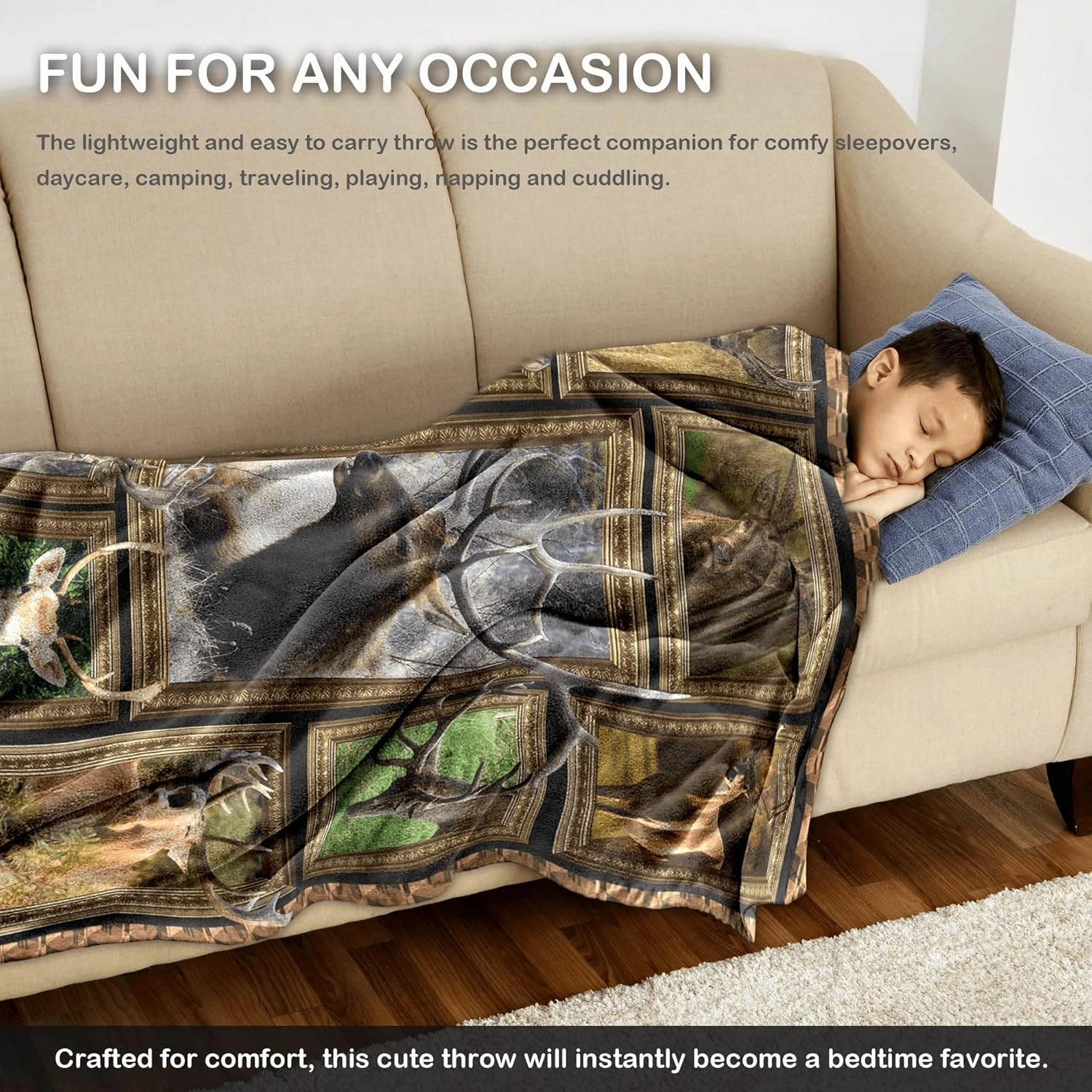 Deer Blanket for Kids Soft Throw Blanket for Couch Bed Sofa Living Room, Cozy Fleece Blankets and Throws Warm Flannel Travel Blanket for Boys Girls, Deer Baby Blanket, 40" x 50"