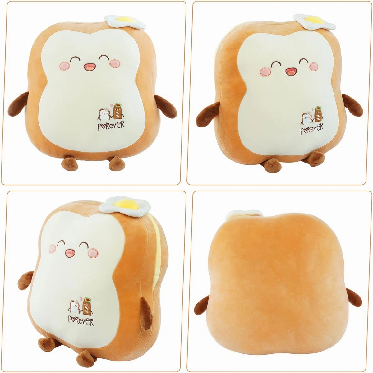 DENTRUN Smile Poached Egg Toast Plush Bread Pillow Big Hug Chubby Sleeping Bread Fluffy Soft Toast Bread Sofa Cushion Stuffed Animal Doll Toys for Kids Adults Gifts Home Bed Cute Room Decor