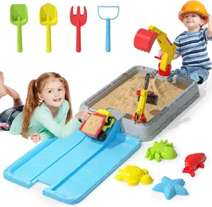 Dirt Diggers Excavator Sandbox for Kids, Toddler Construction Sand Box with Lid, Beach Toys for Outdoor Indoor Play Sensory Gifts for Boys Girls Ages 3 