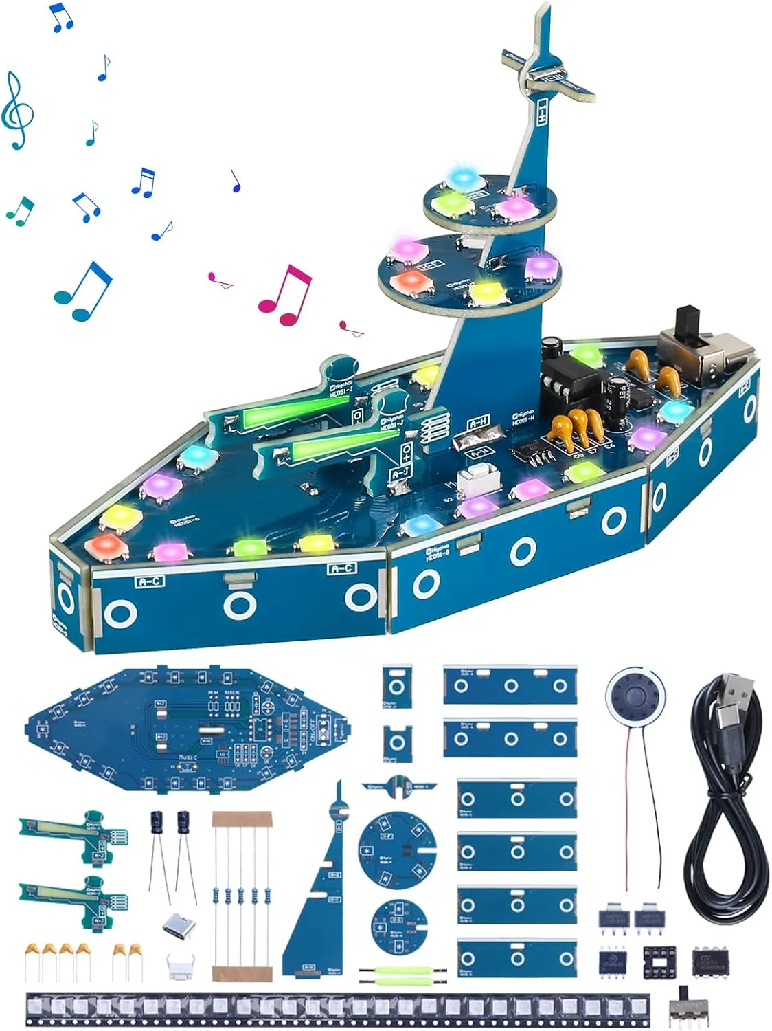 DIY Battleship Soldering Project Kit, Warship Soldering Practice Kit with RGB LED & Music, Electronic Kits for Home/School Education, Ideal DIY Warship Model Present for Soldering Enthusiasts