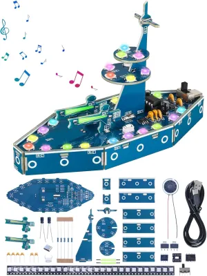 DIY Battleship Soldering Project Kit, Warship Soldering Practice Kit with RGB LED & Music, Electronic Kits for Home/School Education, Ideal DIY Warship Model Present for Soldering Enthusiasts