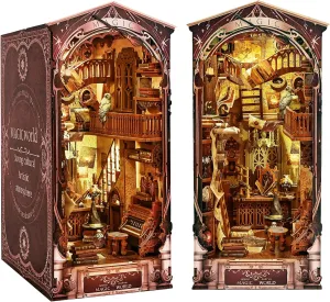 DIY Book Nook Kit - 3D Model Booknook Wooden Miniature Dollhouse Kit with Light, Puzzle Doll House Toys Bookshelf Insert Decor Crafts for Adults Teens (Magic World)