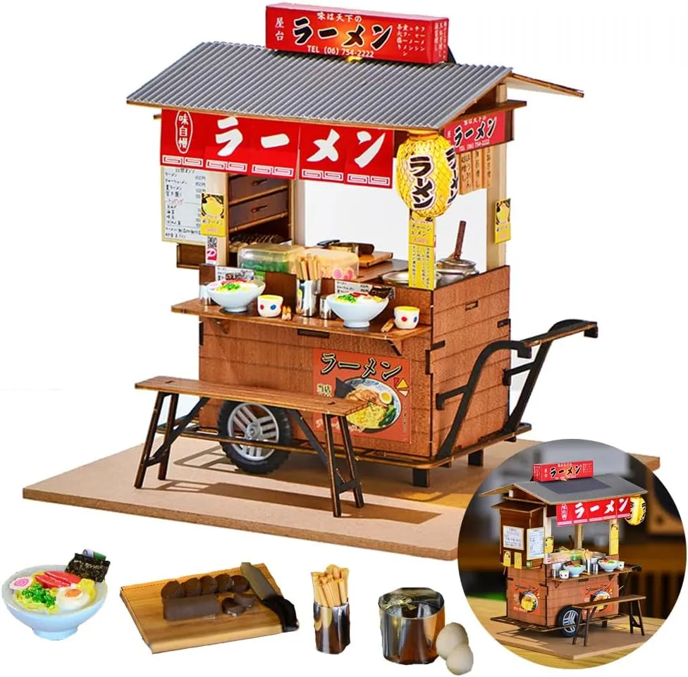 DIY Miniature Dollhouse Kit,Japanese Shop Wooden Dollhouse,Tiny House kit with Furniture Building Model Puzzle Toy for Creative Gifts (Japanese Lamian Noodles Shop)