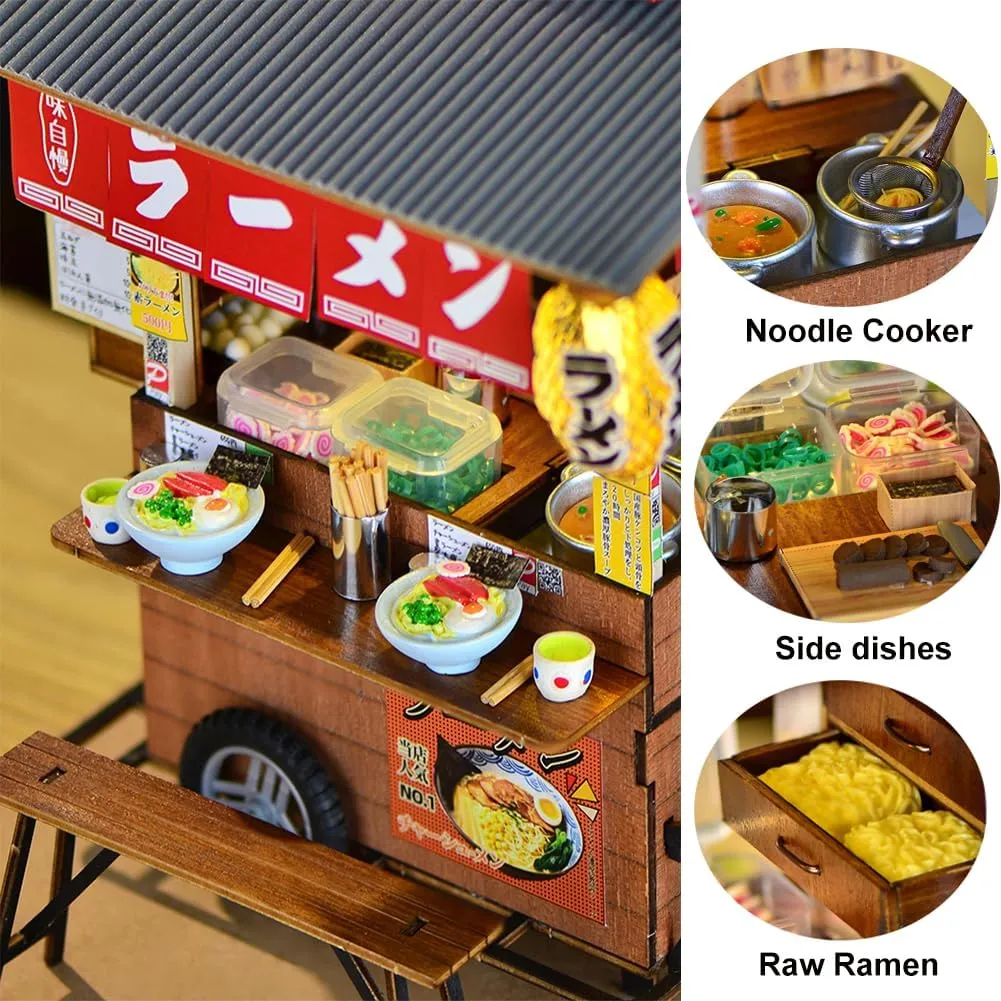 DIY Miniature Dollhouse Kit,Japanese Shop Wooden Dollhouse,Tiny House kit with Furniture Building Model Puzzle Toy for Creative Gifts (Japanese Lamian Noodles Shop)