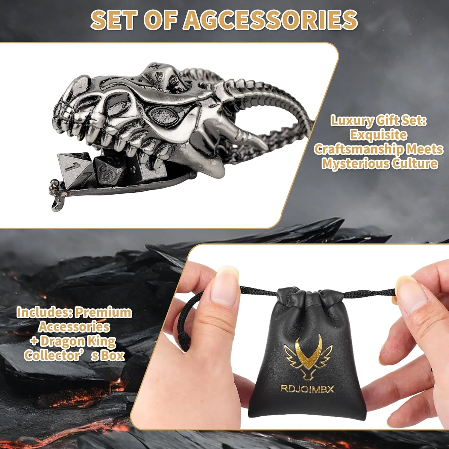 DND Dice Set with Dragon Head Necklace Mini Metal DND Dice Keychain 7PCS Tiny Portable RPG Accessory Dungeons and Dragons Gift for Tabletop Gamers