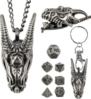 DND Dice Set with Dragon Head Necklace Mini Metal DND Dice Keychain 7PCS Tiny Portable RPG Accessory Dungeons and Dragons Gift for Tabletop Gamers