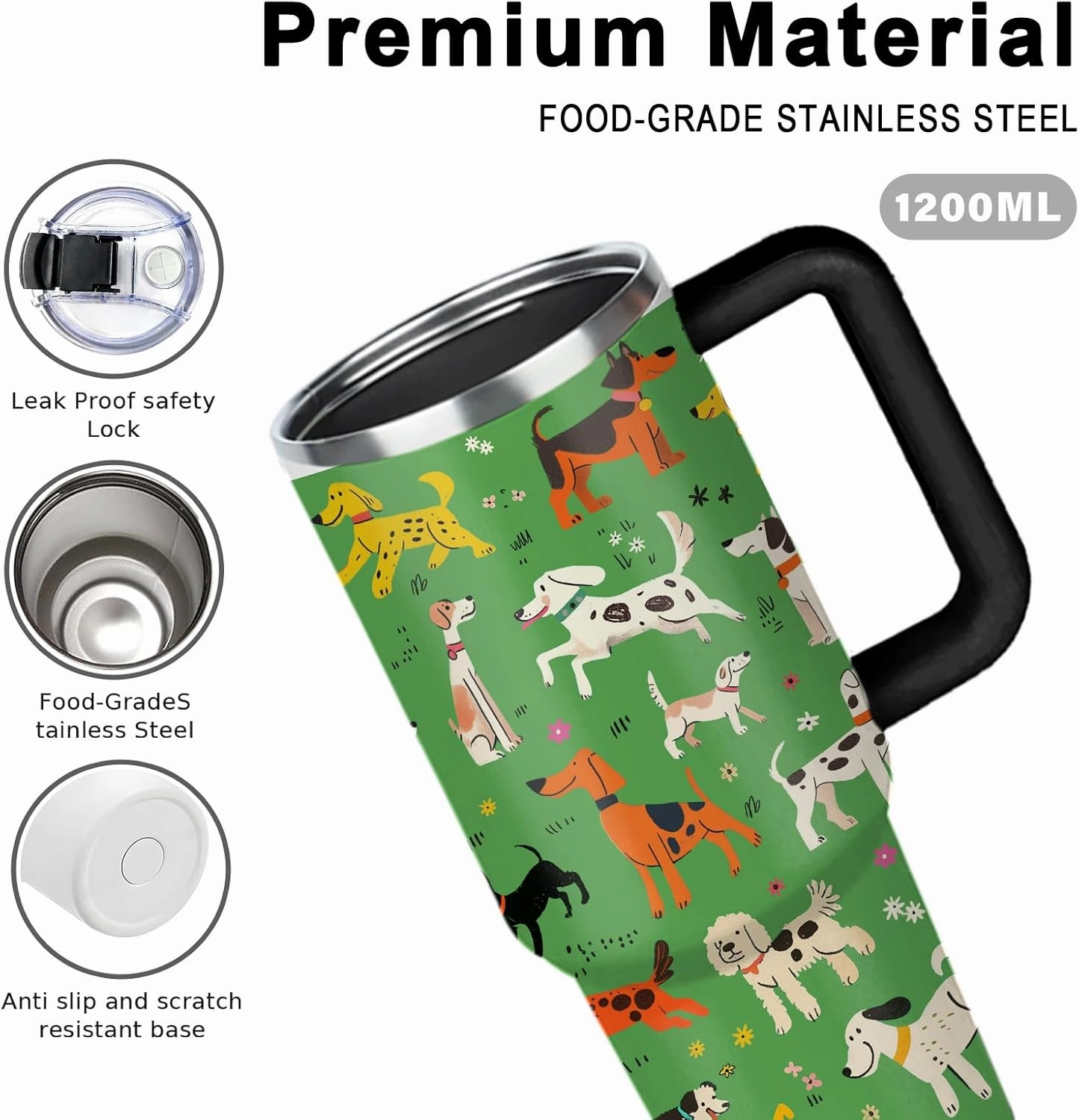 Dog Park 40oz Tumbler with Handle and Straw | Stainless Steel Insulated Double Wall Vacuum Coffee Cup Keeps Drinks Cold & Hot | Leisure Animal Gift for Dog Mom Women Girls on Birthday Christmas