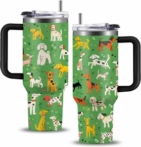 Dog Park 40oz Tumbler with Handle and Straw | Stainless Steel Insulated Double Wall Vacuum Coffee Cup Keeps Drinks Cold & Hot | Leisure Animal Gift for Dog Mom Women Girls on Birthday Christmas